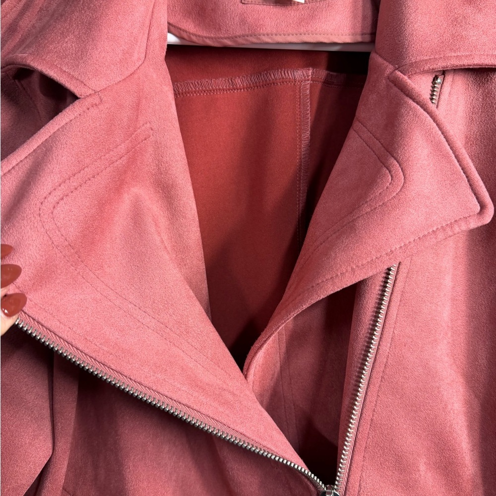Dusty Rose Moto Jacket - Women’s Zip-Up Coat - Picture 3 of 8